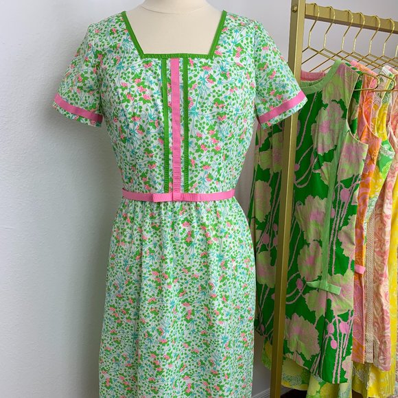 Lilly Pulitzer Dresses & Skirts - Vintage "The Lilly" Lilly Pulitzer 1960's Pink & Green Floral Dress Size Medium